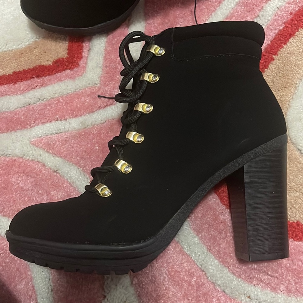 Lace Block Heel Boots